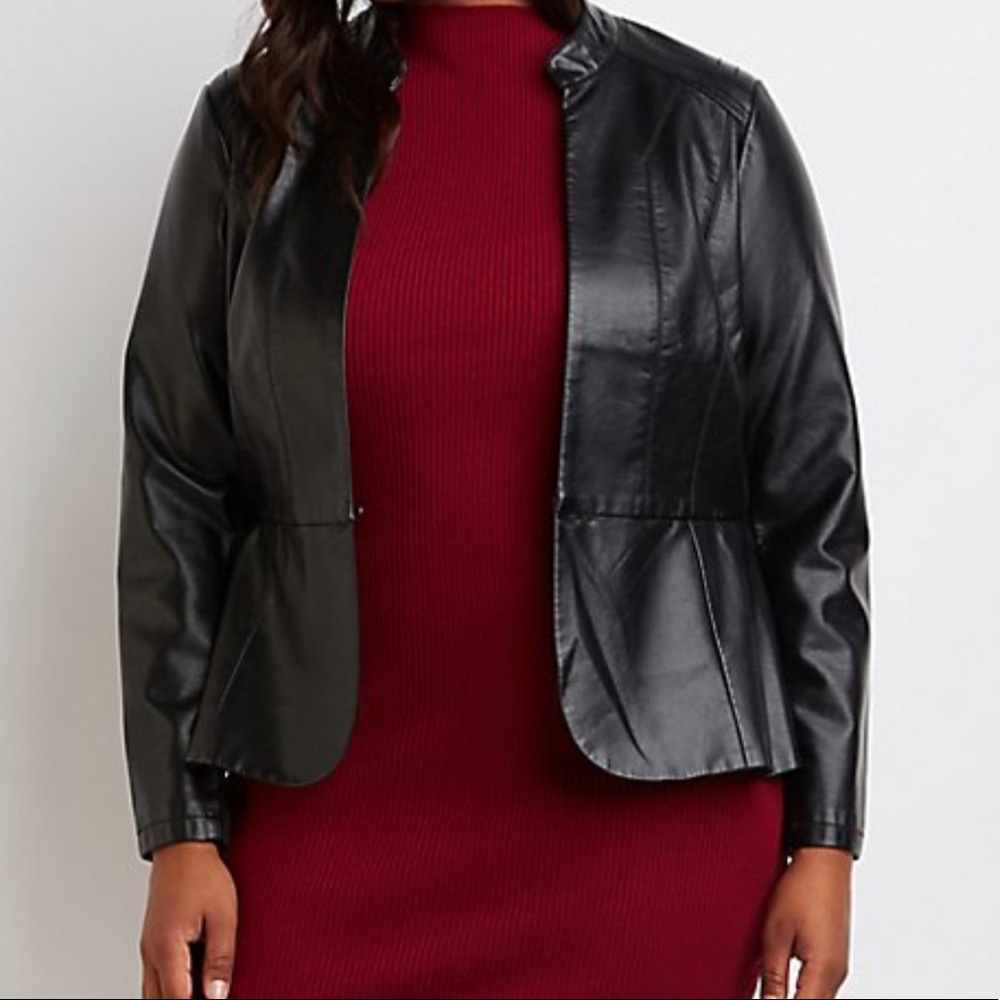 Faux leather peplum jacket