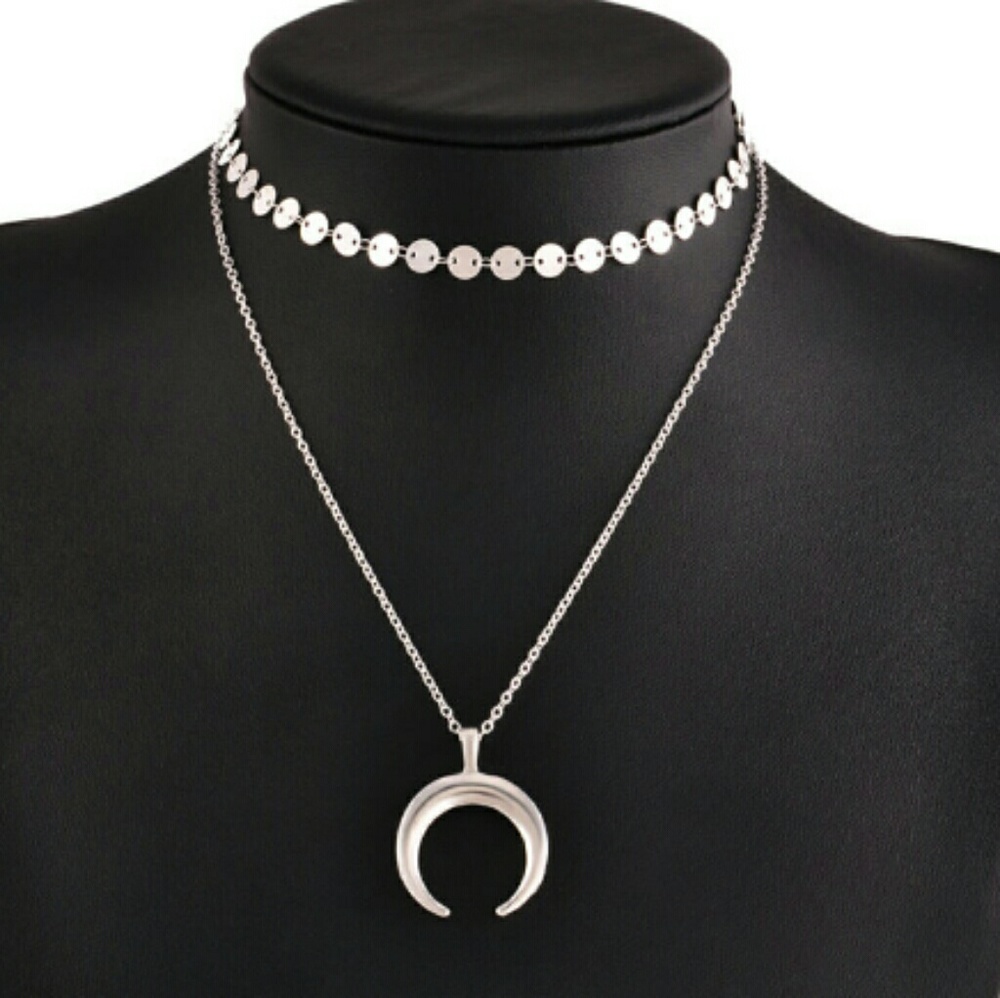 Crescent Luna moon layered necklace chocker