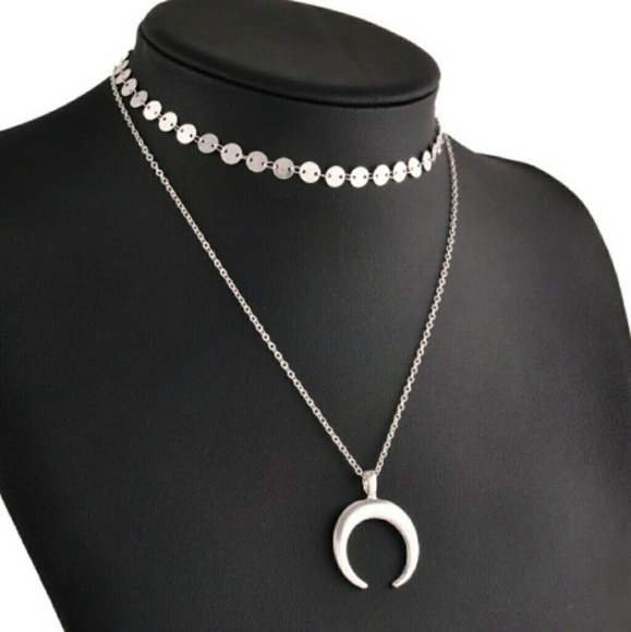Crescent Luna moon layered necklace chocker - Picture 2 of 4
