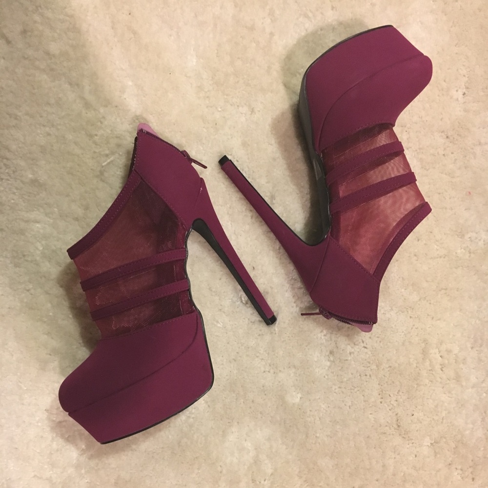 New purple caged mesh platform heels