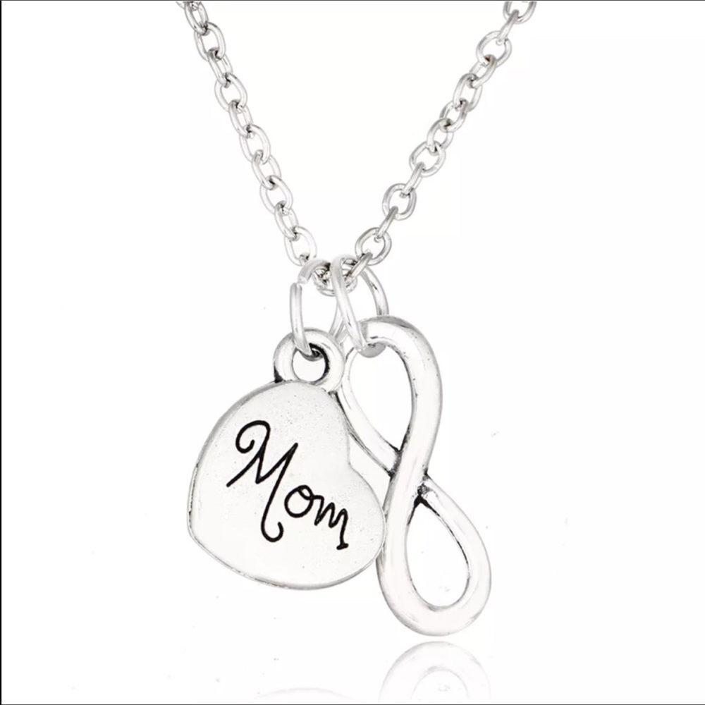 Silver plated Mom infinity necklace new in bag