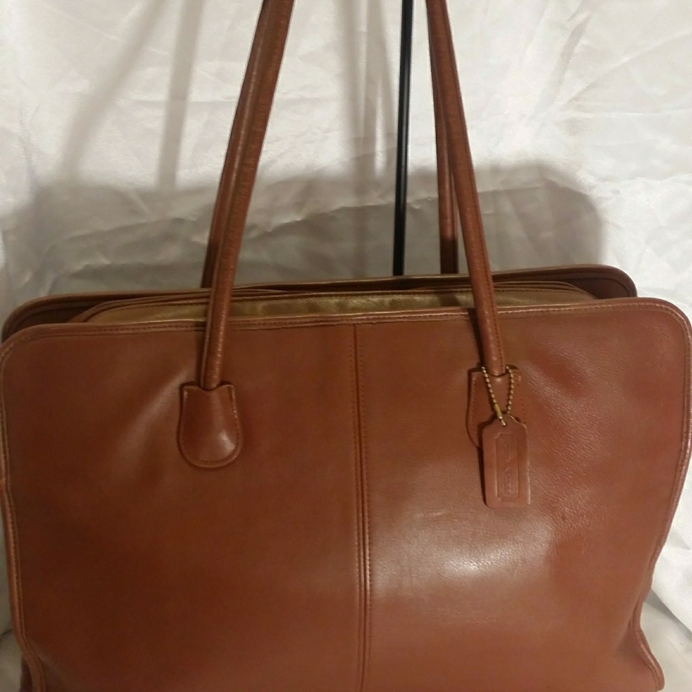 Vintage Coach XL British Tan Leather Commuter Tote