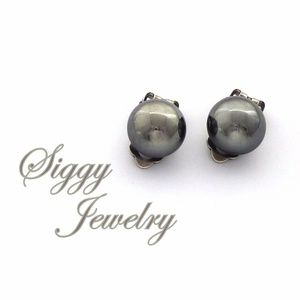 Jet Hematite Clip On Earrings for non-pierced ears
