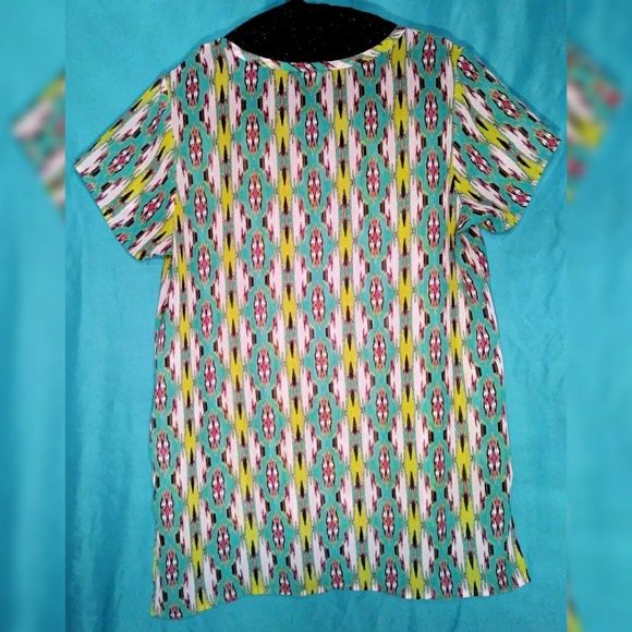 Lily White sheer aztec blouse green teal pink - Picture 2 of 3