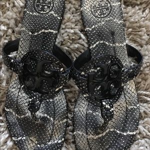 Tory Burch Miller Sandals 8.5 Navy Blue Python