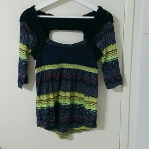 NWT! Free People knitted shoulder printed top