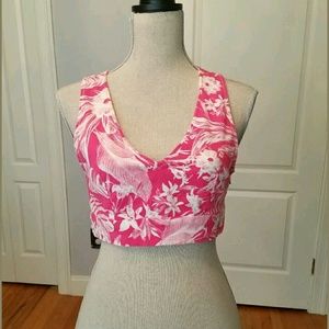 Zara Pink White Floral Tropical Crop Top Sz M