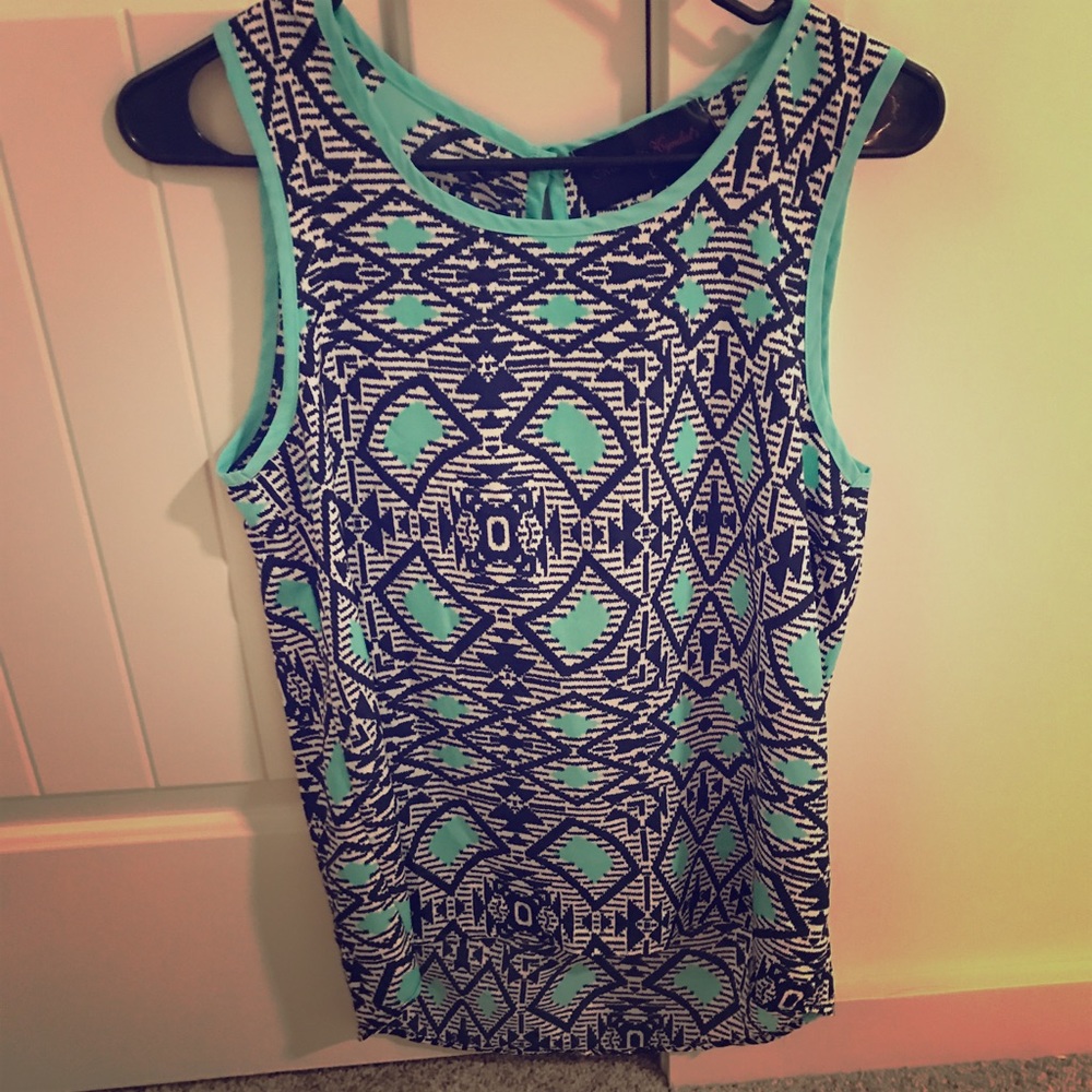 Turquoise and Navy Aztec Tank