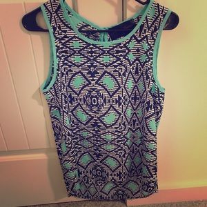 Turquoise and Navy Aztec Tank