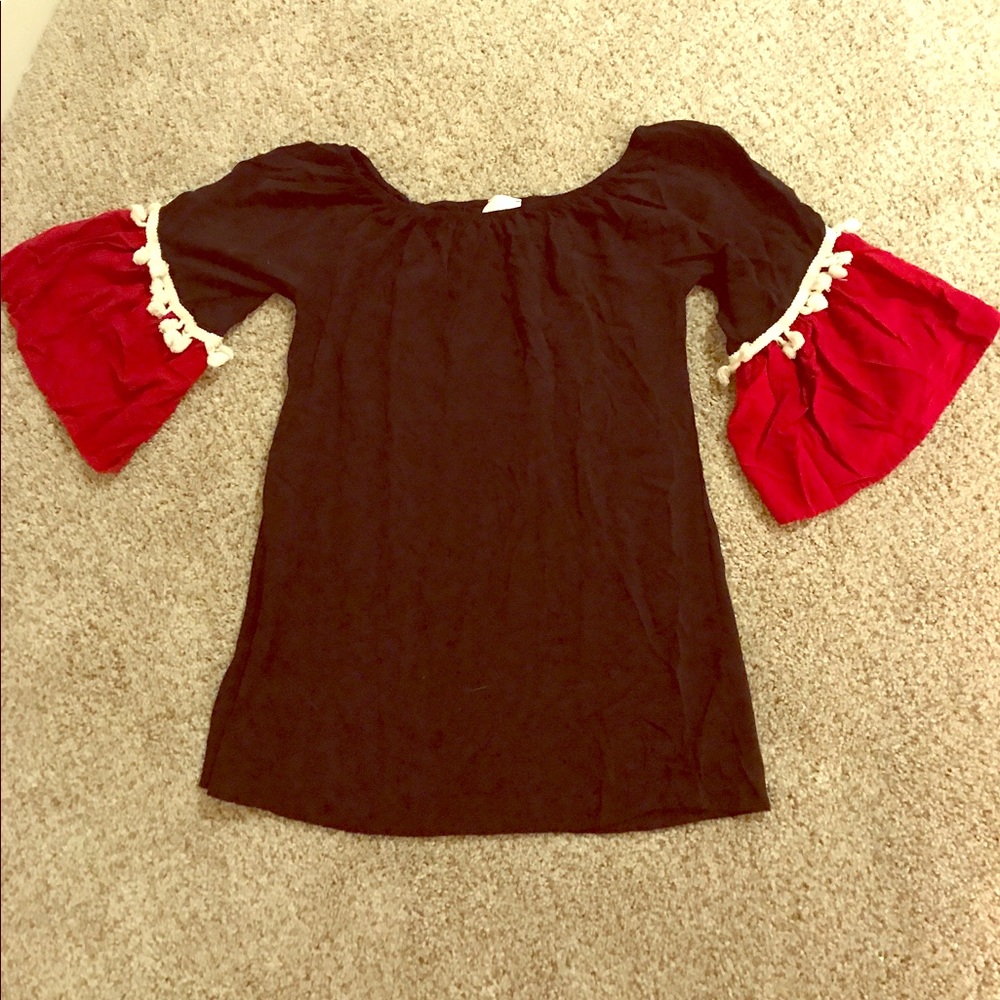 Red and Black Off the Shoulder Gameday Dress