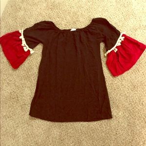 Red and Black Off the Shoulder Gameday Dress