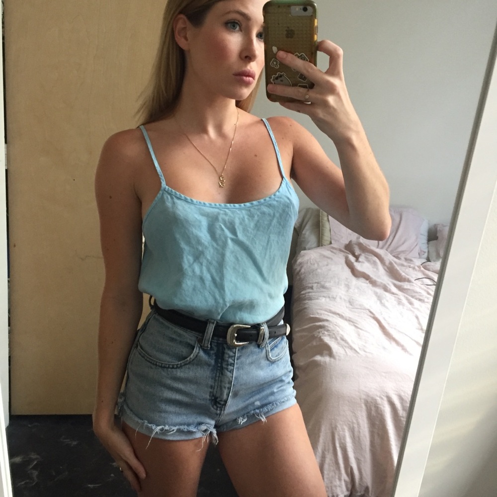 Vintage sky blue linen cami size S-L