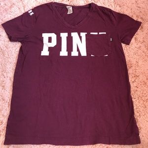 Pink v neck campus shirt Size small