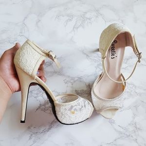 White lace heels