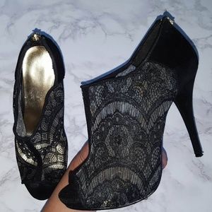 black lace heels with zippers