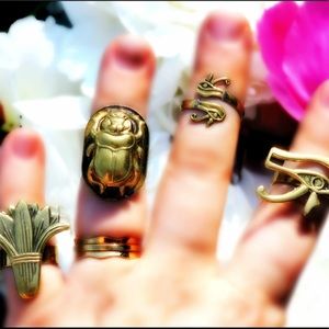 Solid Brass Egyptian 3D Rings Scarab Lotus Udjat