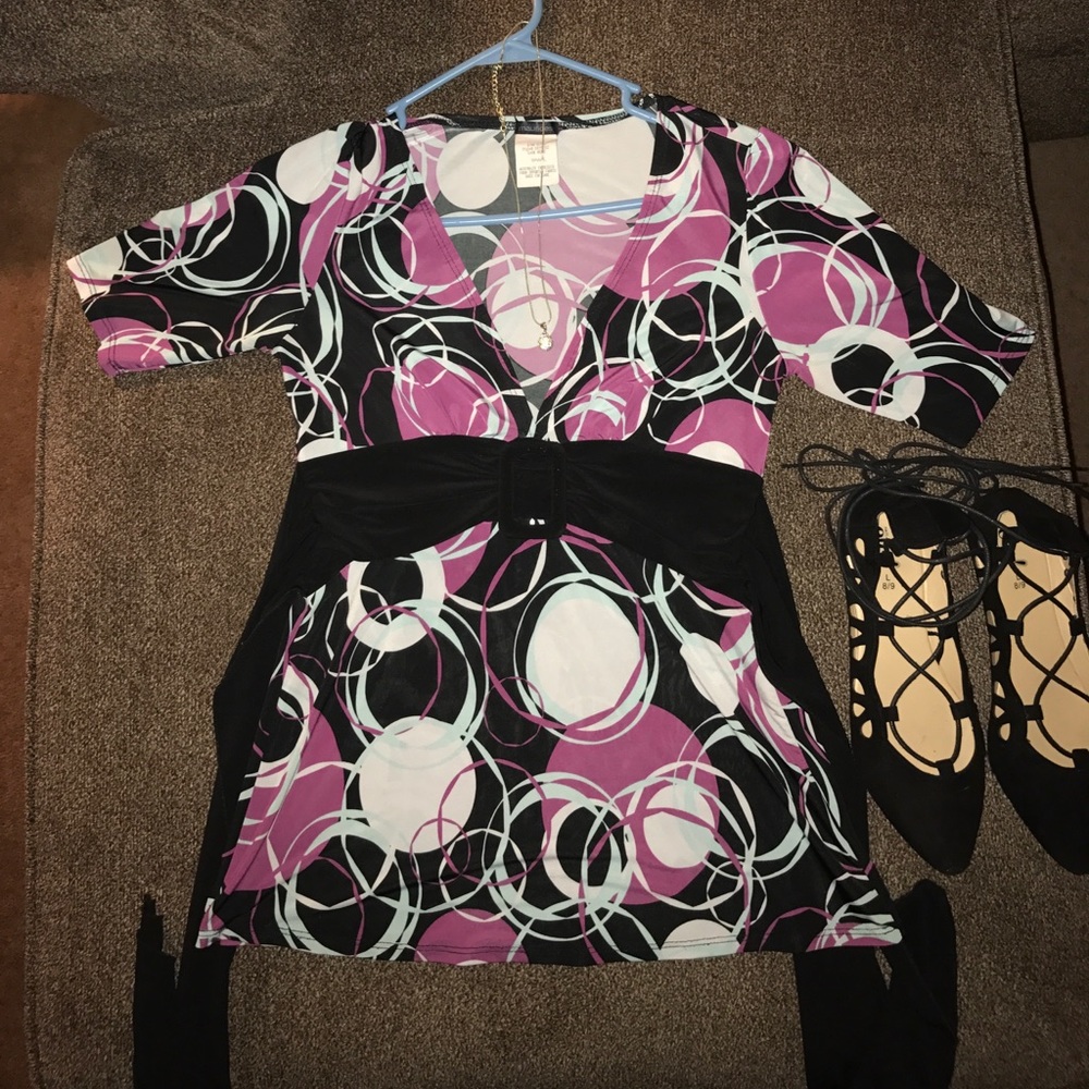 Beautiful pink, black, and white blouse