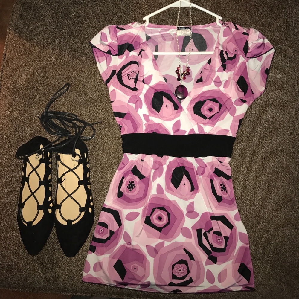 Very elegant pink and black flower blouse