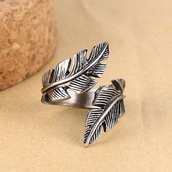 Jewelry - Stainless Steel Vintage Feather Bohemian Band Ring