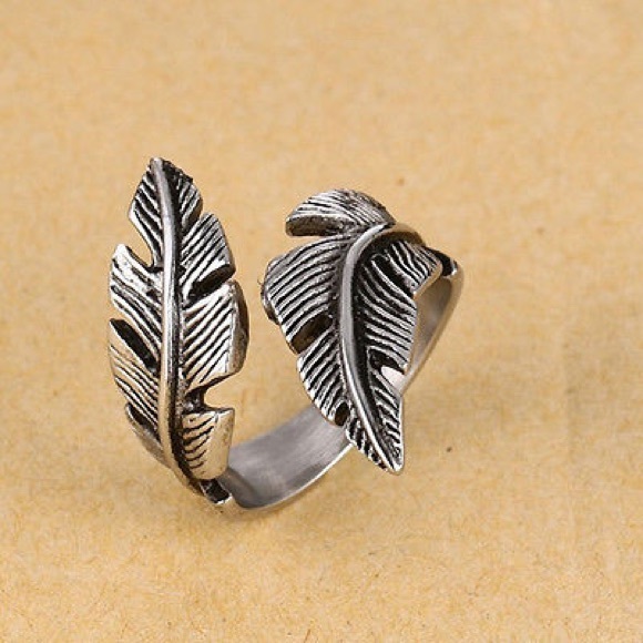 Stainless Steel Vintage Feather Bohemian Band Ring - Picture 3 of 5