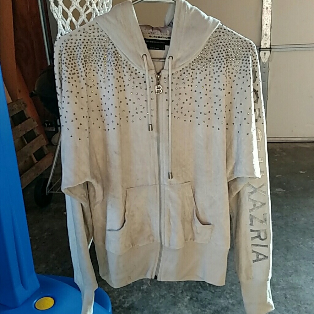 BCBG MAXAZRIA RHINESTONE ZIP UP HOODIE