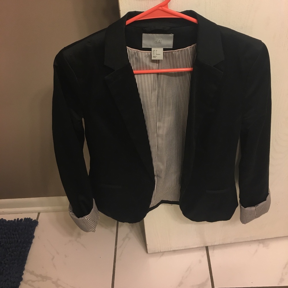 H&M Blazer. Us size 6. Black and cuffs striped