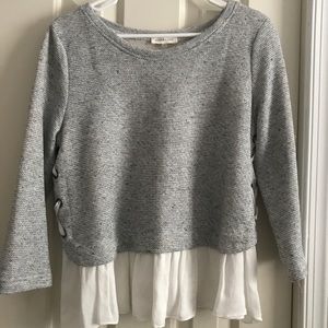 Grey sweater white flowy bottom