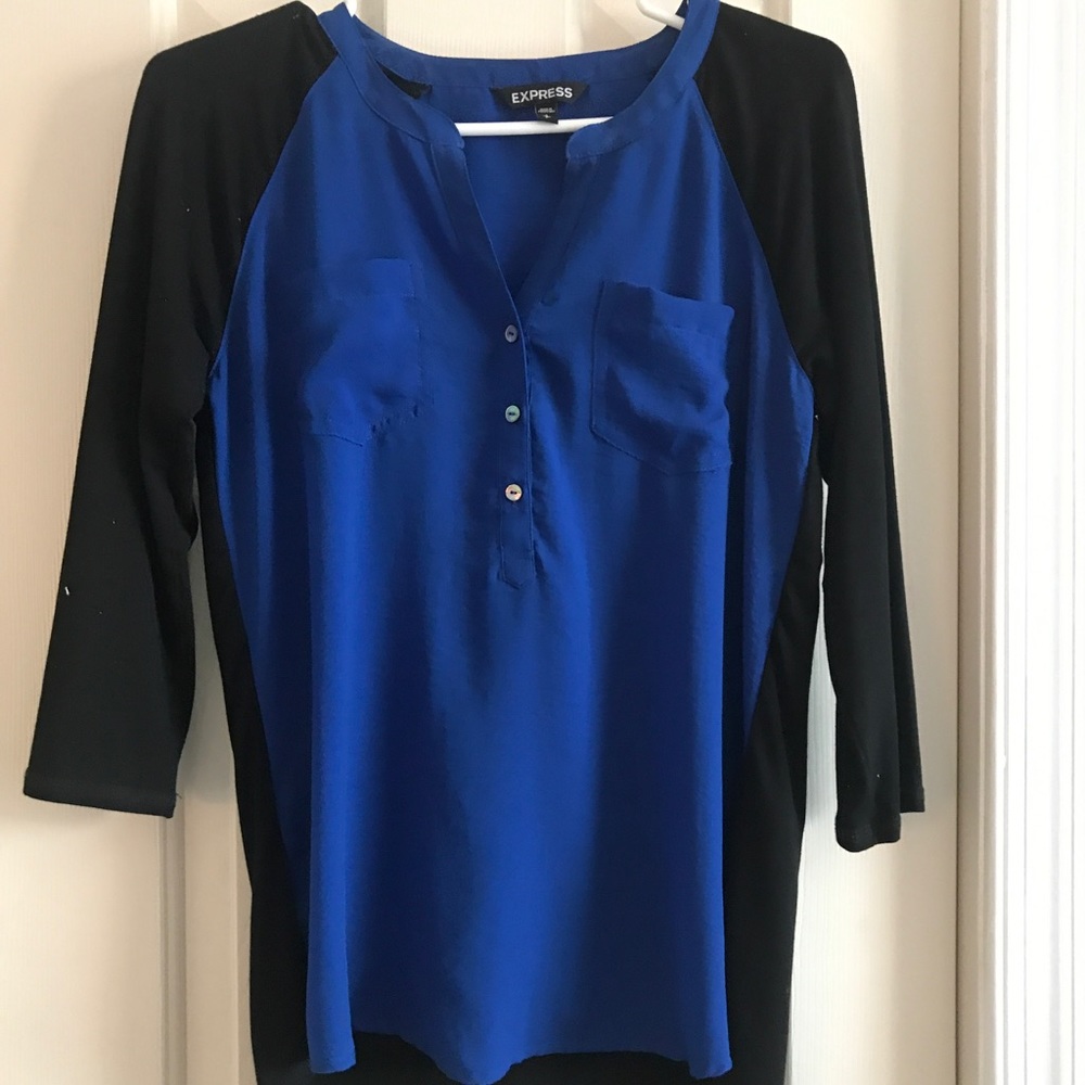 Blue with black sleeve blouse