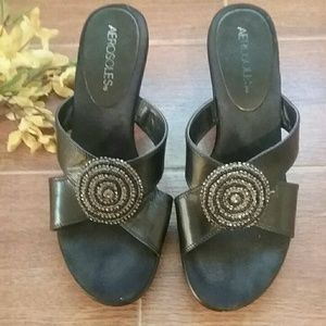 Aerosoles black and silver slide sandal