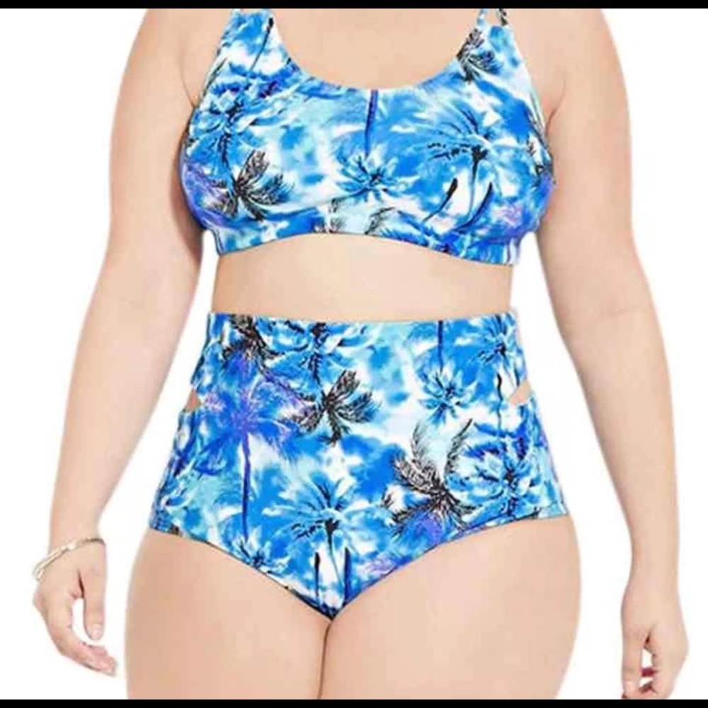 High Waisted Palm Tree Print Bikini