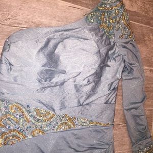 Blue/Grey, one sleeve homecoming dress