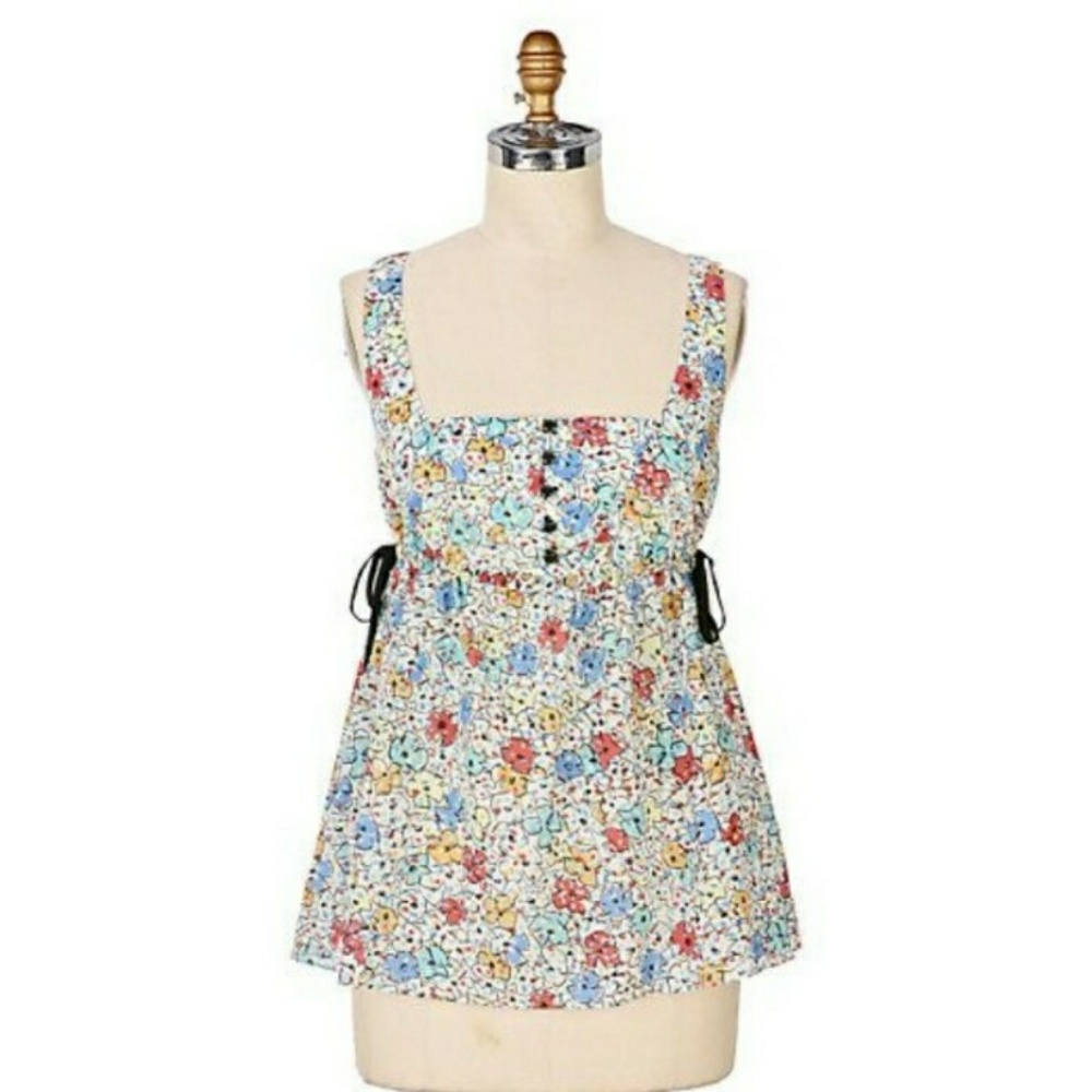 Anthropologie "Sketchbook Babydoll" tie waist Top