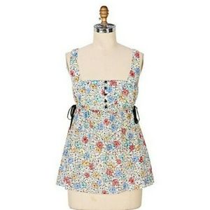 Anthropologie "Sketchbook Babydoll" tie waist Top