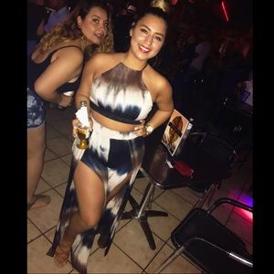 2 Piece Tie Dye Pants and Crop Top Set