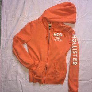 Orange Hollister zip up hoodie