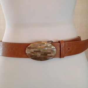 Leather Belt with Mother of Pearl Buckle Detail