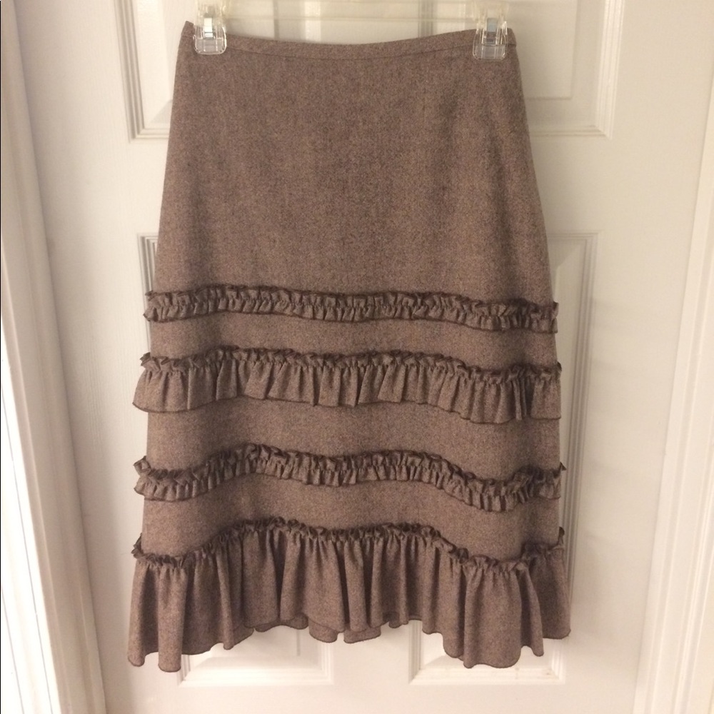 Calf Length Brown Wool Skirt LOFT SZ 8