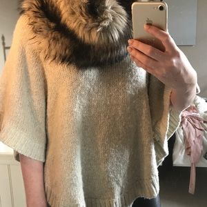 Michael Kors knit poncho removable faux fur collar