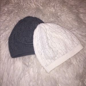 Grey and Cream Knit Beanies