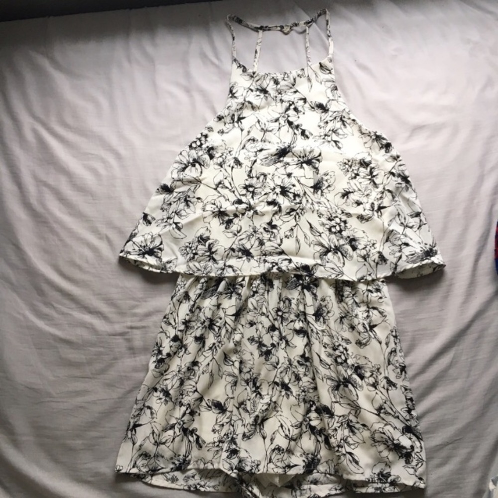 Black and white halter romper EUC