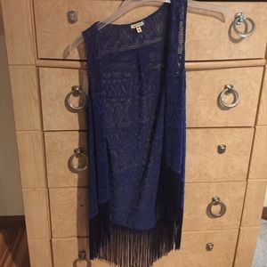 Blue fringe long vest