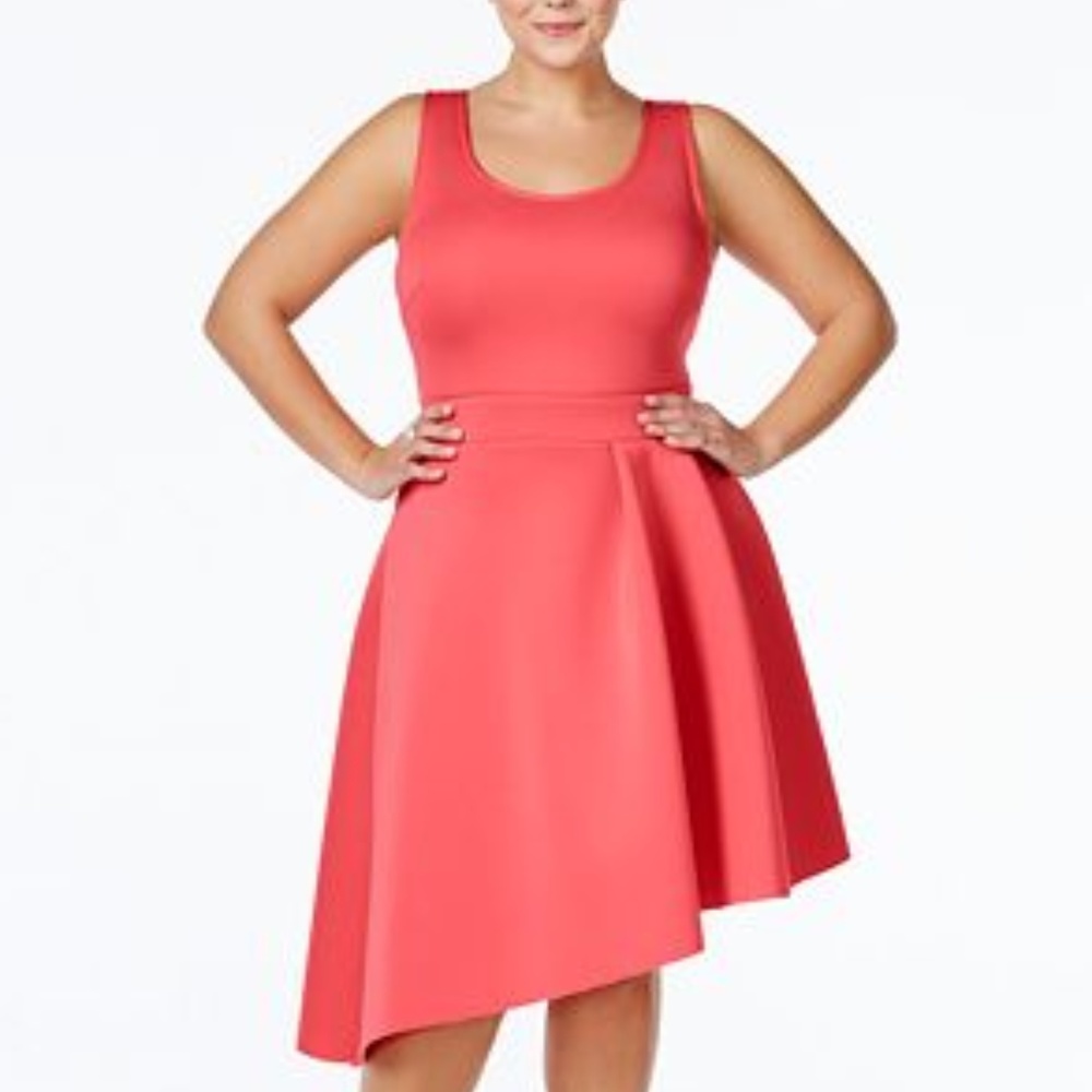 Asymmetrical Coral Scuba Plus Size Dress