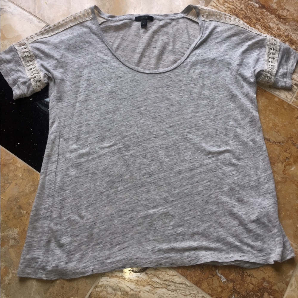 J. Crew 100% gray linen T-shirt w/cream shoulders