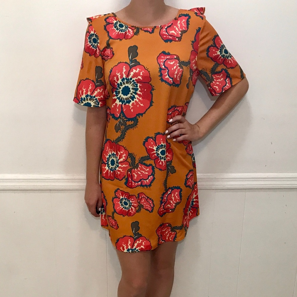 Orange Floral Shift Dress