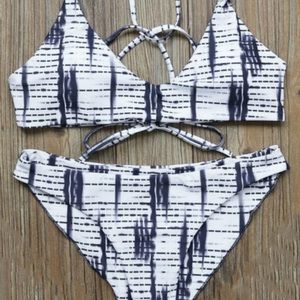 Striped Strappy Bikini Set