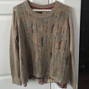 Francesca Sheer Tan Sweater w Floral Lining