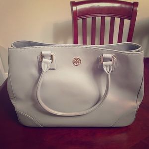 Gray leather tory tote