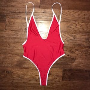 Red one piece cheeky bathing suit!