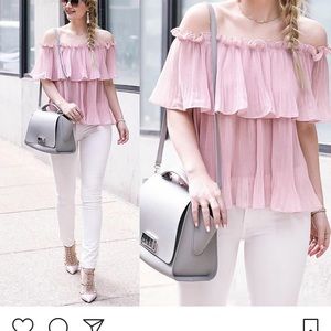 Dusty rose off the shoulder chiffon top