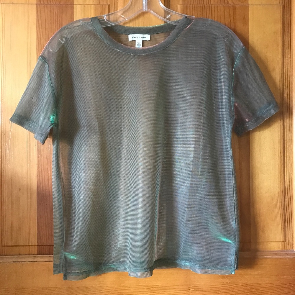 Metallic Sheer Green and Red Top 👽